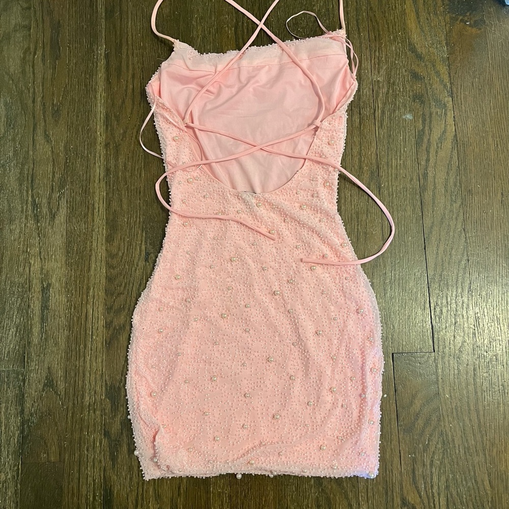 Pink Windsor Beaded Peral Mini Dress